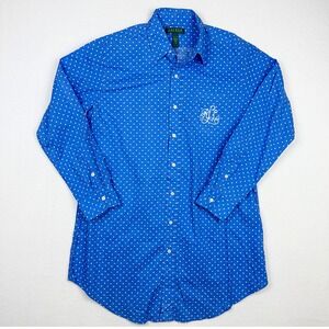 Lauren Ralph Lauren Polka‎ Dot Oversize Button Shirt Dress Monogrammed Top Small